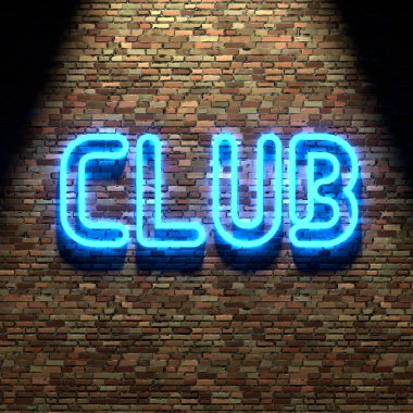 Club neon sign on brick wall
