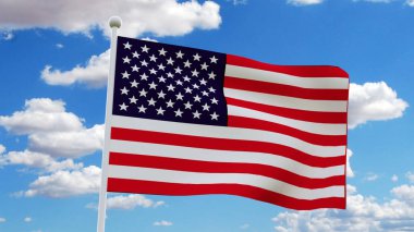 Birleşik Devletler bayrak yıldızları ve çizgileri mavi gökyüzü arkaplanı