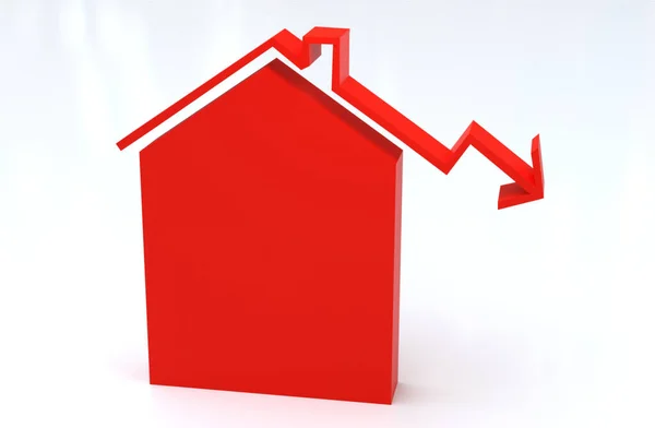 House Downward Arrow Property Prices — Stock Photo, Image