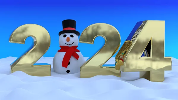 Nuovo Anno 2024 Natale Pupazzo Neve — Foto Stock