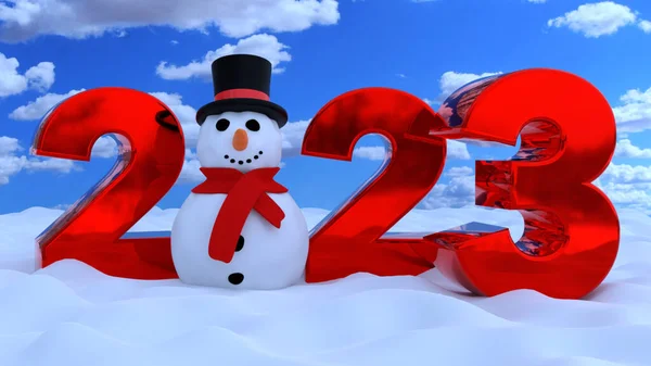 Anno Nuovo 2023 Con Pupazzo Neve — Foto Stock