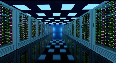 Ruh hali aydınlatmalı bilgisayar sunucu odası