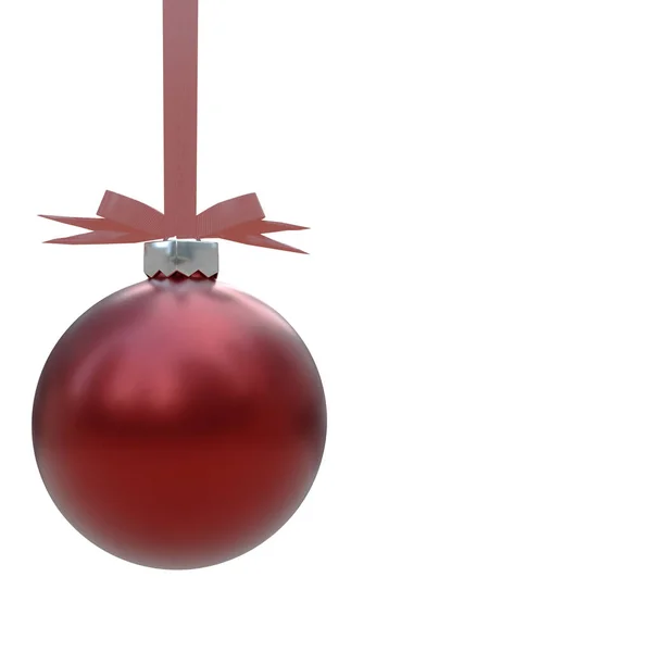 Christmas Bauble Hanging Red Ribbon White Background — Stock Photo, Image