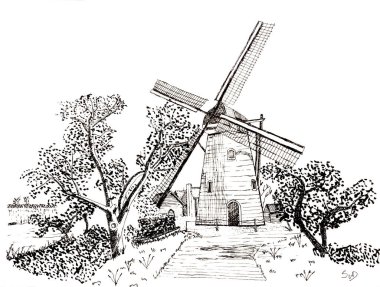 Molen de Vrijheid te Beesd. Korenmolen aan de Molendijk te Beesd nabij Marienwaerdt. Een unieke molen. Lingedijk langs de rivier de Linge. 