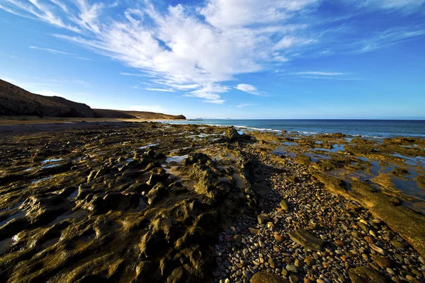 Rock cloud beach water coastline and summer in lanzarote — Stock Photo, Image