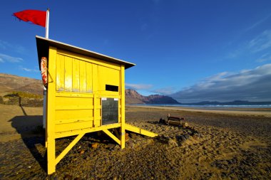 Cankurtaran sandalye kabin kırmızı bayrak İspanya lanzarote kaya s su