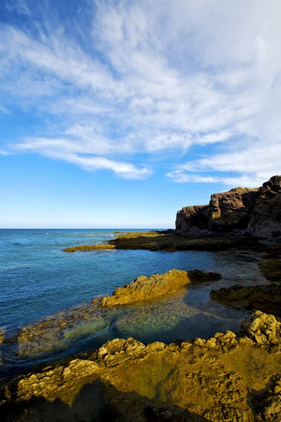 Strand licht water lanzarote schuim landschap hemel wolk — Stockfoto