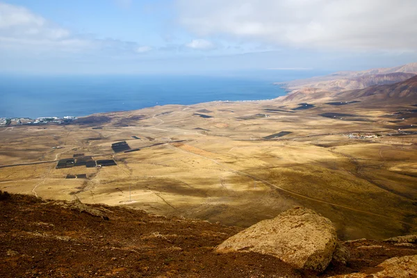 Coastline top in spain africa and house field — Stock Photo, Image