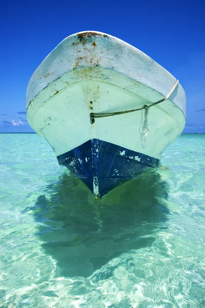 De blauwe lagune ontspannen en boot van sian kaan in mexico — Stockfoto