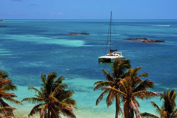 Costline Boot Katamaran in der blauen Lagune Relax contoy mex — Stockfoto