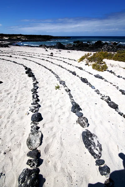 Spirála bílá pláž černé skály Lanzarote — Stock fotografie