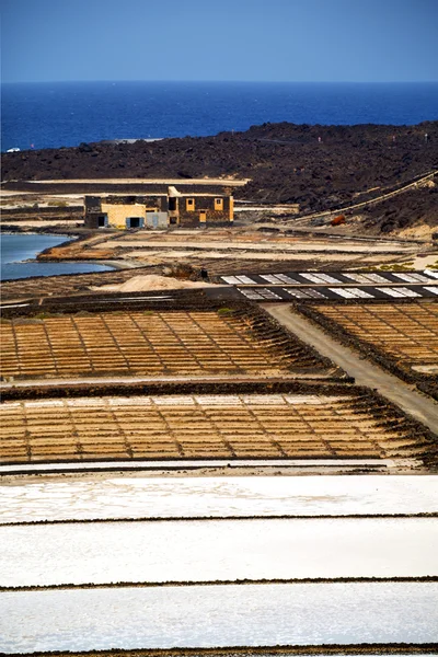 Kustlijn zout in lanzarote vijver stenen hemel — Stockfoto