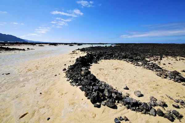 Gente españa colina playa blanca espiral de rocas negras en lan —  Fotos de Stock