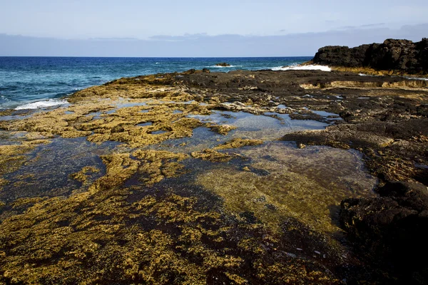 Rock stenen hemel kustlijn en de zomer in lanzarote Spanje — Stockfoto