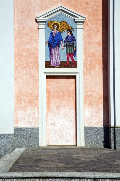 Mornago varese italy the old door entrance and mosaic — Stock Photo, Image