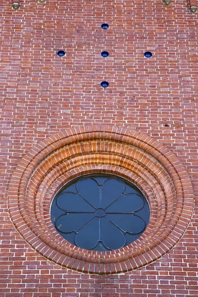 Optical sumirago varese rose window church  italy  terrace bell — Stock Photo, Image