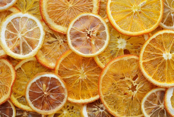 Tranches d'orange et de citron séchées fond — Photo