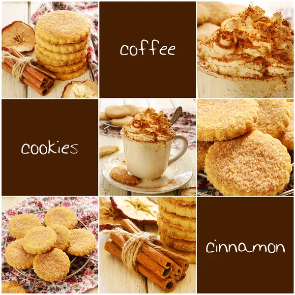 鞭打奶油咖啡和苹果肉桂饼干套 — 图库照片