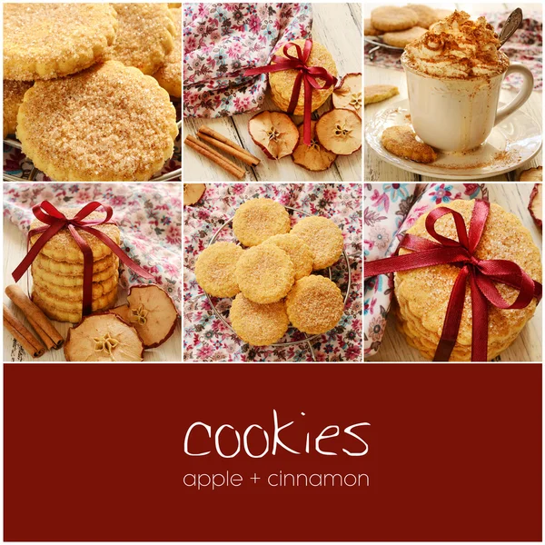 Apple cinnamon cookies collage with copyspace — Stock Photo, Image