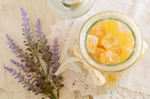 Orange jellies and lavender — Stock Photo, Image