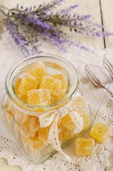 Gelatina d'arancia in barattolo di vetro — Foto Stock