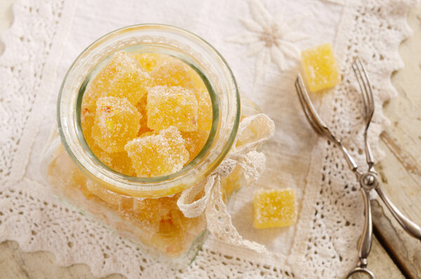 Citrus jelly bars in glass jar