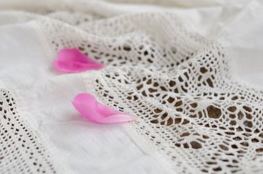 iki ihale Şakayık yaprakları üzerinde vintage Fransız dantel kumaş