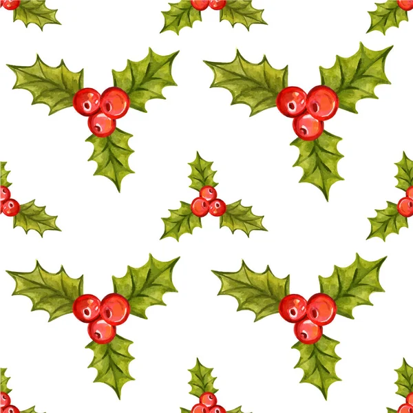 Seamless Christmas pattern with holly berries — Stock Vector