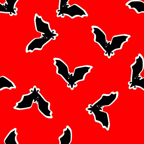 Бесшовный рисунок с летучими мышами на красном фоне. векторная иллюстрация — стоковый вектор