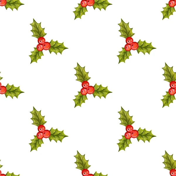 Безшовный рождественский узор с ягодами Холли — стоковый вектор