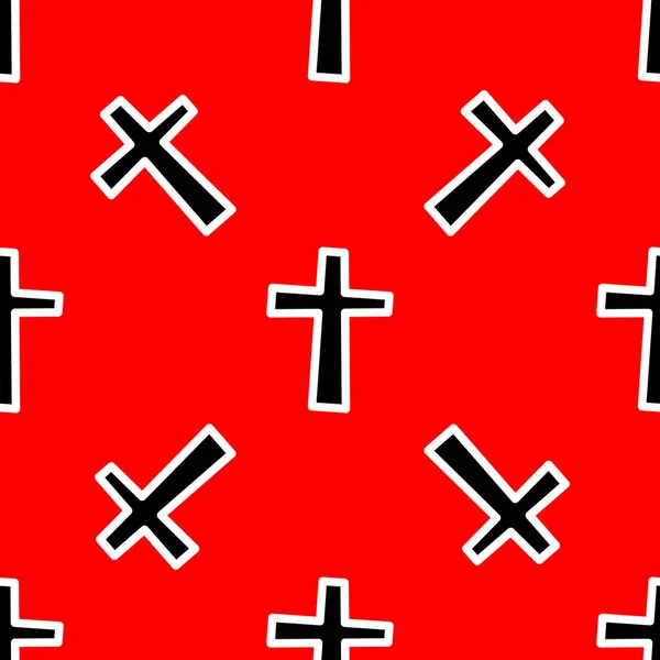Patrón con cruces negras sobre fondo rojo. — Vector de stock