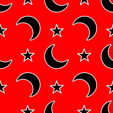 Kırmızı arkaplanda ay ve yıldızlı desen