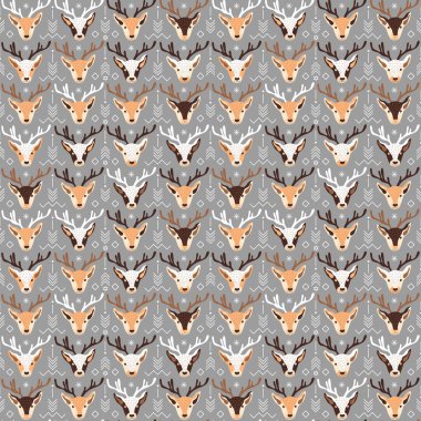 Geyik desenli kusursuz bir Noel deseni. Vektör illüstrasyonu
