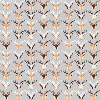 Geyiklerle kusursuz bir Noel deseni. Vektör illüstrasyonu