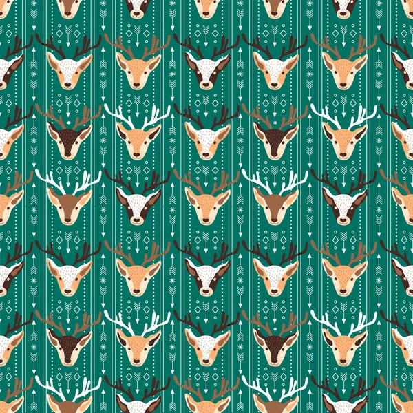 Seamless Christmas pattern design with deer — Stock Vector