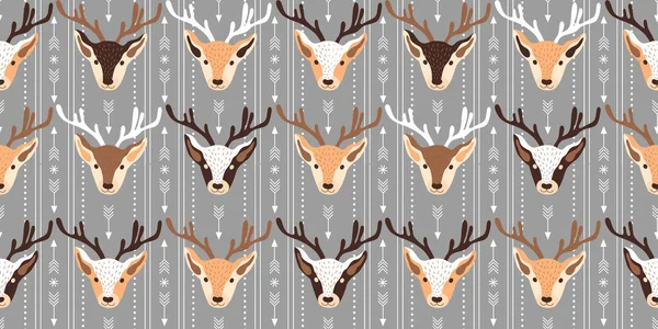 Seamless Christmas pattern design with deer. Vector illustration — Stock Vector