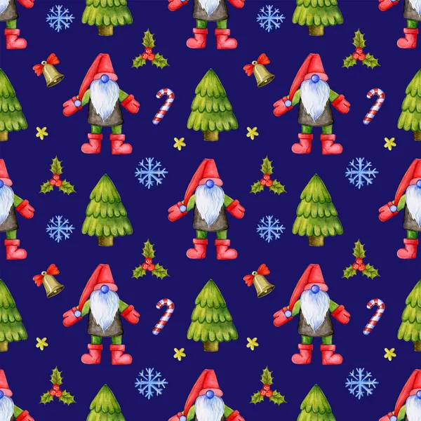 Festive Christmas pattern with gnomes. — Stock Photo, Image
