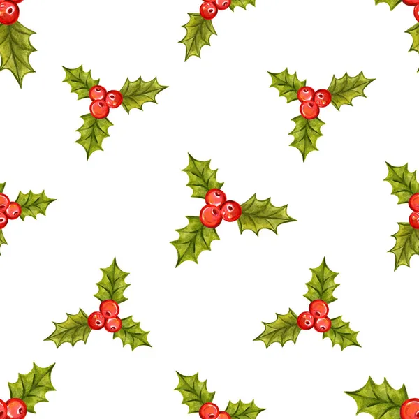 Seamless Christmas pattern with holly berries — Stock Photo, Image
