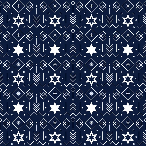 Patrón de Navidad ornamental con estrellas y copos de nieve — Vector de stock