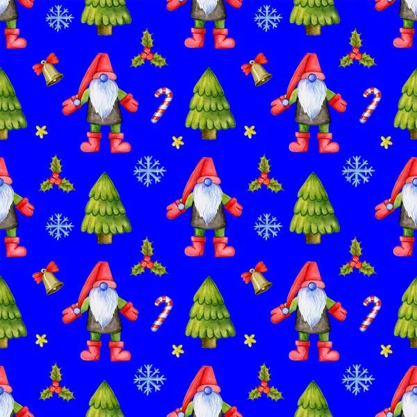 Festive Christmas pattern with gnomes. — Stock Photo, Image