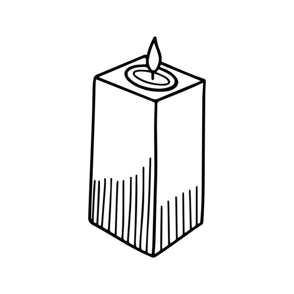 Hořící svíčka. Ručně kreslená vektorová ilustrace ve stylu doodle — Stockový vektor