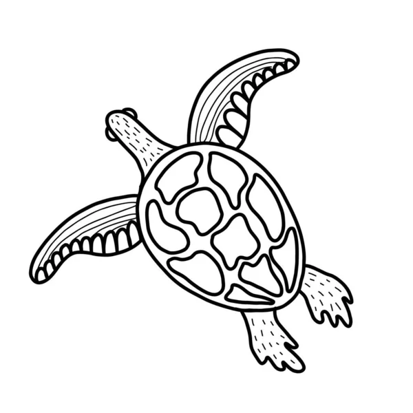 Linda tortuga marina. Ilustración vectorial en el estilo de un garabato — Archivo Imágenes Vectoriales