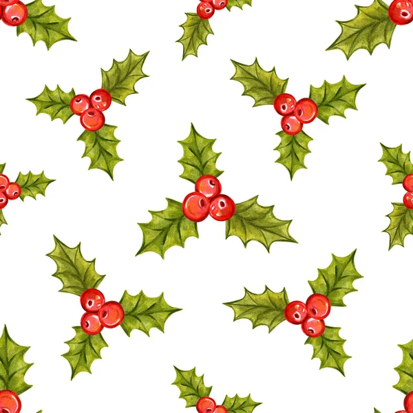 Nahtloses Weihnachtsmuster mit Stechpalmen — Stockfoto