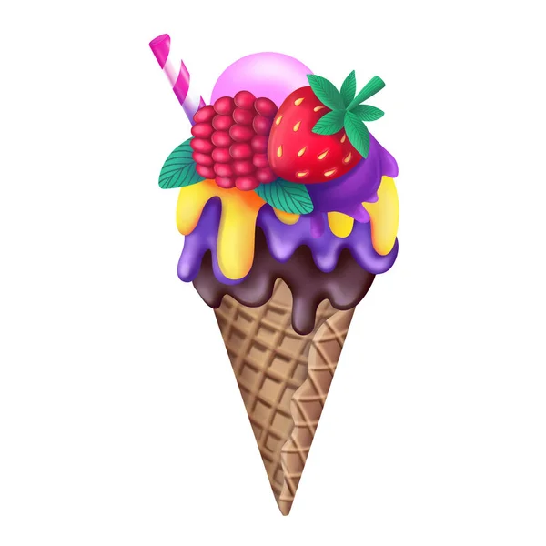 Мороженое с ягодами и соломой — стоковое фото