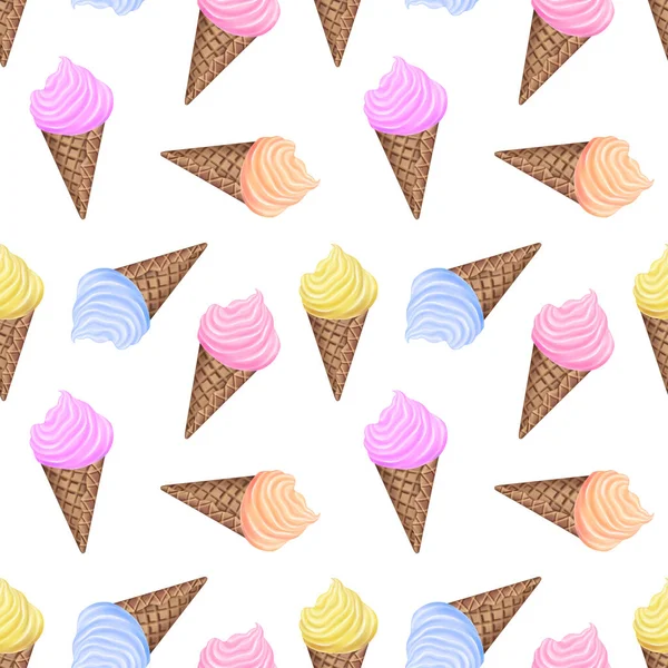 Padrão sem costura com sorvete em um cone. — Fotografia de Stock