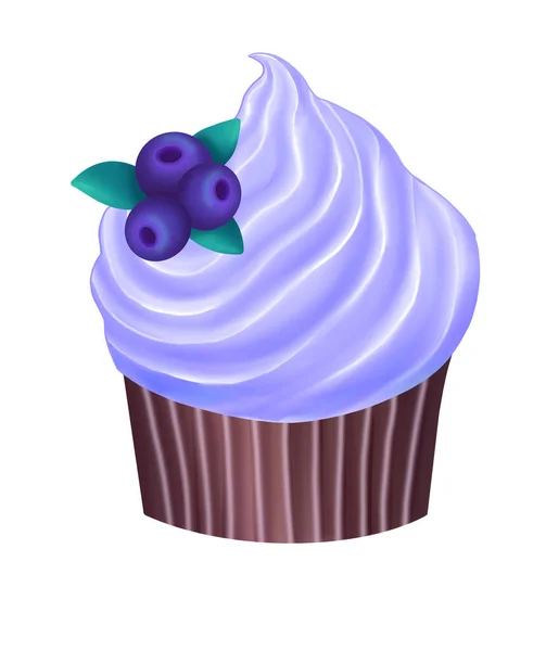 Cupcake com creme e mirtilos — Fotografia de Stock