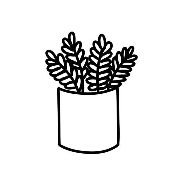 화분에 있는 귀여운 식물들. 낙서 방식으로 스케치하는 모습 — 스톡 벡터