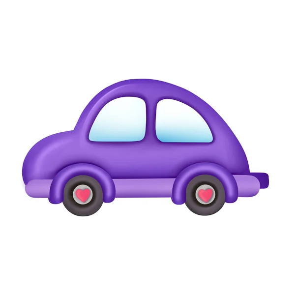 Violet car with hearts on wheels — Stock Photo, Image