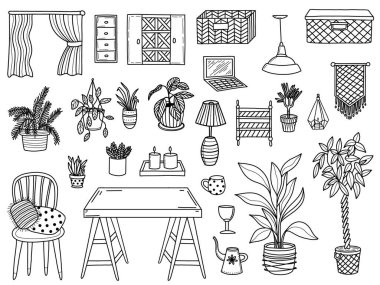 Çeşitli ev dekorasyonu ögelerinin doğrusal tasarımı