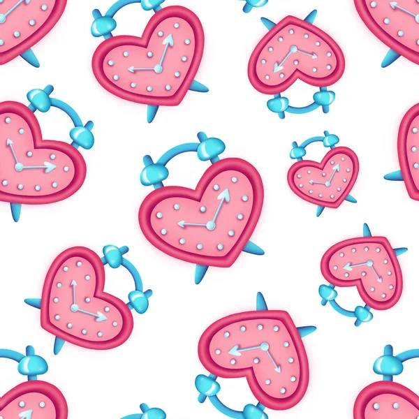 Naadloos patroon van hartvormige wekker Design voor Valentijnsdag — Stockfoto